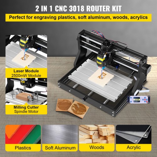 3 Axis CNC 3018Pro Router Kit Wood Engraving Milllng Machine+2500mW Laser 