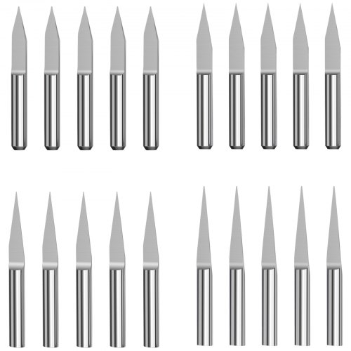 

VEVOR 20PCs CNC Bits 1/8"(3.175mm) Shank CNC Router End Mill 0.1mm Tip V-shape Engraving Bits Tungsten Steel 3D Milling Cutter 10/15/20/30 Degrees Cnc Carving Bits for Engraving Acrylic Solid Wood MDF