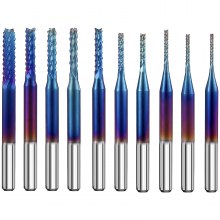 VEVOR 10PCs CNC Router Bits 1/8"(3.175mm) Shank End Mill Nano Blue Coat 0.8/1.0/1.2/1.4/1.6/1.8/2.0/2.2/2.4/3mm Engraving Bits Tungsten Steel Spiral Milling Tool Set for Engraving Cutting Acrylic Woo