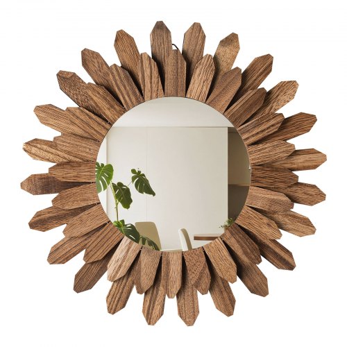 VEVOR Wall Mirror Decorative 12-inch Rustic Wood Boho Sunburst Wall Mirrors