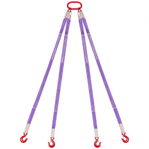 VEVOR Lifting Sling Straps, Four Leg Polyester Bridle Sling with Hooks, 6600LB Capacity, 5Ft Heavy Duty Rigging Strap, Thickened & Wear-Resistant Webbing Slings for Engines Cranes Hoists Truck