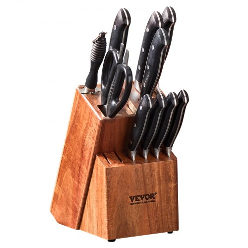 

VEVOR 15 Slots Knife Storage Block Acacia Wood Knife Holders Without Knives