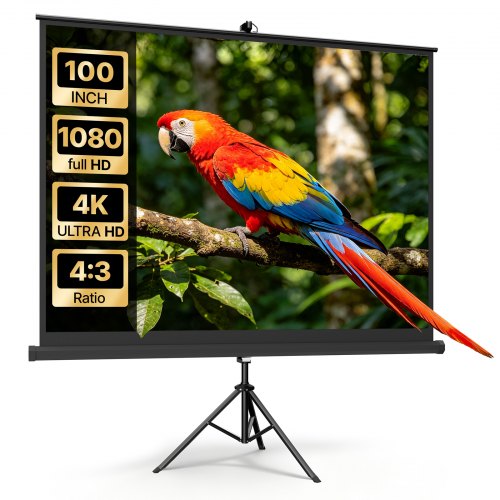 VEVOR Projector Screen with Stand, 100 Inch 4:3 4K 1080P HD Movie Screen, 170° Wide Viewing, Wrinkle-Free Projection Screen with Stable Tripod & Portable Bag for Home Theater, Immersive Movie Nights