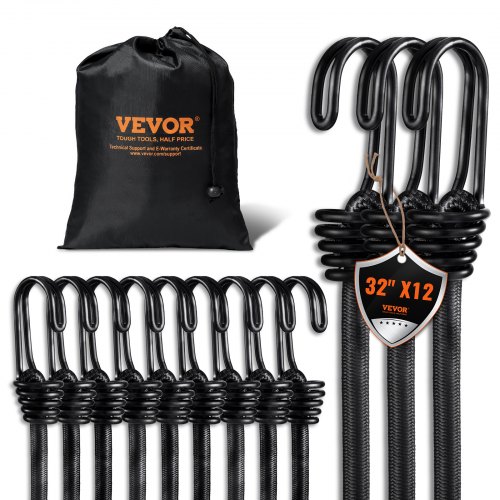 

VEVOR 12 Pcs Bungee Cords with Hooks 32 In Heavy Duty Bungee Straps 8 mm Black