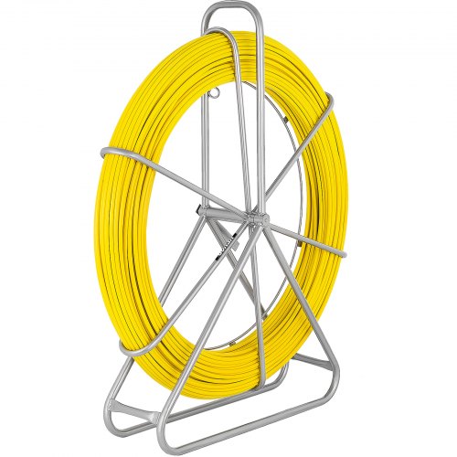 VEVOR Fish Tape Cabling Rods 6MM x 200M, Duct Rodder Fish Tape Continuous Fiberglass, Electrical Cable Threader Running Puller Hand-Operated Draw Wire Retractable Threader + Cage Wheel Stand (0.24 Inch x 656 Ft)