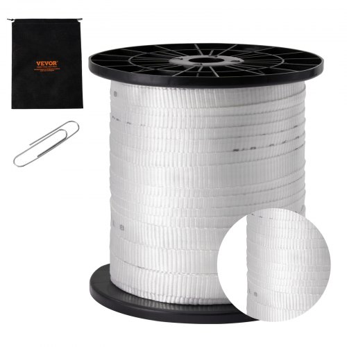 

VEVOR Polyester Pull Tape, 3/4" x 318' Mule Tape Flat Rope, 2500 lbf Tensile Capacity, Printed Webbing Cable Pulling Tape for Packaging, Gardening, Commercial Electrical, Conduit Work, White