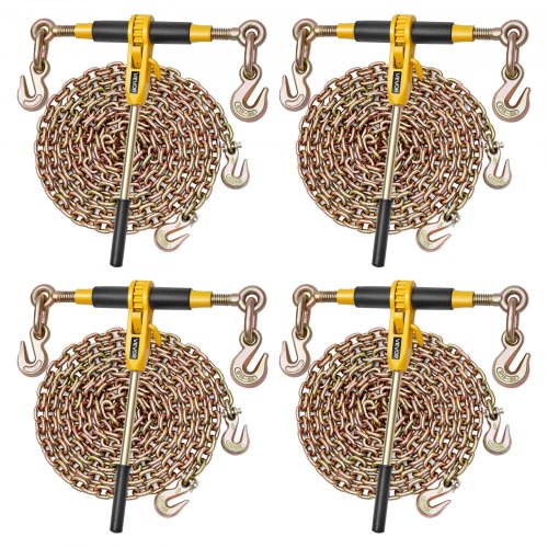 

VEVOR Ratchet Chain Binder, 5/16 in x 12.8 ft G80 Chains, 8000 lbs Working Load of Ratchet Load Binder, Chains and Binders Set, Tie Down Hauling Chain Binders for Hauling, Towing, Logging (4 Sets)