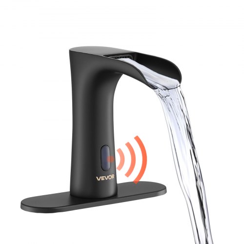 VEVOR Touchless Bathroom Sink Faucet Waterfall Hot/Cold Matte Black 9/16 Pipe DLTLRWSBZDBBTK5OM001V9
