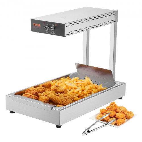 

VEVOR French Fry Food Warmer, 750W Commercial Food Heating Lamp, Electric Stainless Steel Warming Light Dump Station, Countertop 104-122°F Fries Food Warmer for Chip Buffet Kitchen Restaurant, Silver