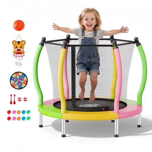

VEVOR Trampoline for Kids, Toddler Mini Trampoline, 132 lbs Capacity Indoor Outdoor Play Toys with Enclosure Net and Basketball Hoop, Easy to Assemble, Christmas Toys Birthday Gifts for Girls Boys