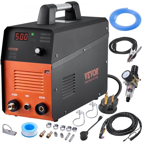 

VEVOR Plasma Cutter, 50Amp, Air Cutting Machine with Plasma Torch, 110V/220V Dual Voltage AC IGBT Inverter Metal Cutting Equipment for 1/2" Clean Cut Aluminum and Stainless Steel, Black