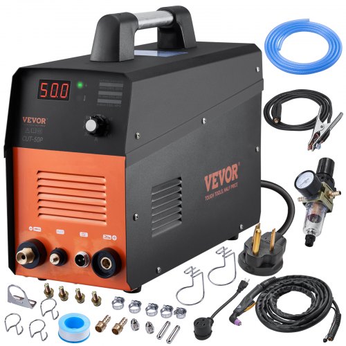 

VEVOR Plasma Cutter, 50Amp, Non-Touch Pilot Arc Air Cutting Machine with Torch, 110V/220V Dual Voltage AC IGBT Inverter Metal Cutting Equipment for 1/2" Clean Cut Aluminum and Stainless Steel, Black