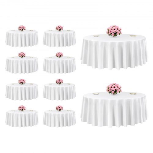 

VEVOR White Round Tablecloths 10 Pack, 120 Inches in Diameter, Stain- & Wrinkle- Resistant, Machine Washable Table Clothes, Polyester Fabric Table Covers for Wedding, Party, Banquet, Formal Events