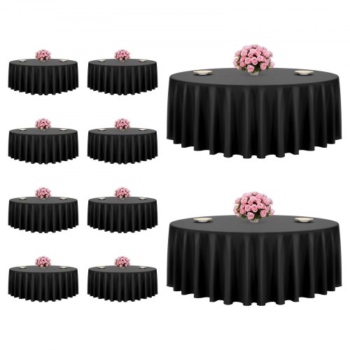 VEVOR Black Round Tablecloths 10 Pack, 120 Inches in Diameter, Stain- & Wrinkle- Resistant, Machine Washable Table Clothes, Polyester Fabric Table Covers for Wedding, Party, Banquet, Formal Events