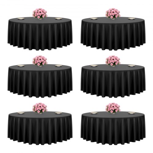 VEVOR Black Round Tablecloths 6 Pack, 120 Inches in Diameter, Stain- & Wrinkle-