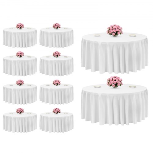 

VEVOR White Round Tablecloths 10 Pack, 132 Inches in Diameter, Stain- & Wrinkle- Resistant, Machine Washable Table Clothes, Polyester Fabric Table Covers for Wedding, Party, Banquet, Formal Events