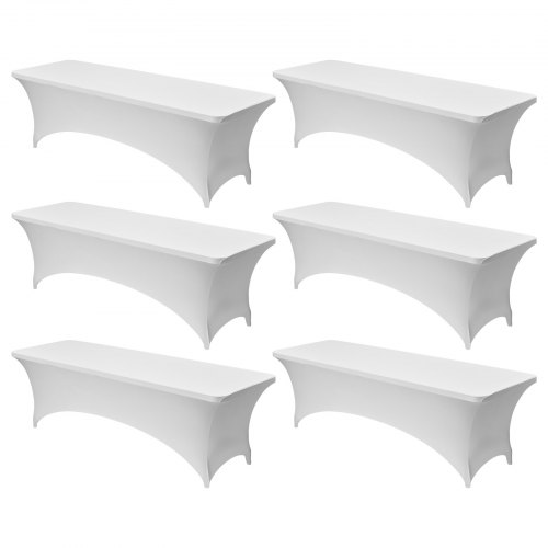 

VEVOR 6 Pack Table Cloth for 8FT Rectangular Fitted Events, Wrinkle-Resistant Stretch White Table Covers, Washable Spandex Tablecloth Protector, for Party, Wedding, Cocktail, Banquet, Festival