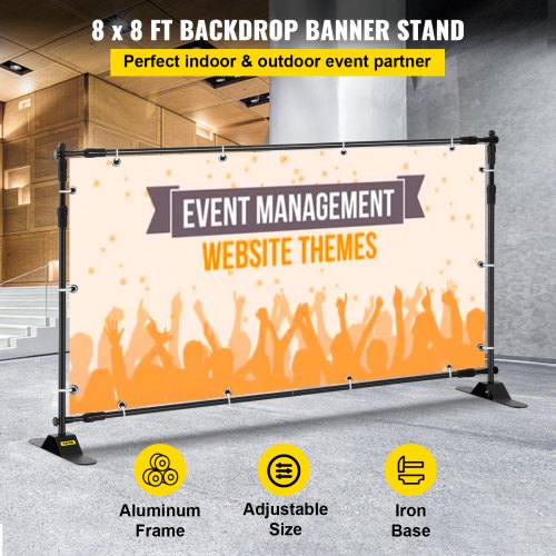8' Telescopic Banner Stand Adjustable Backdrop Wall Exhibitor Expanding Display 