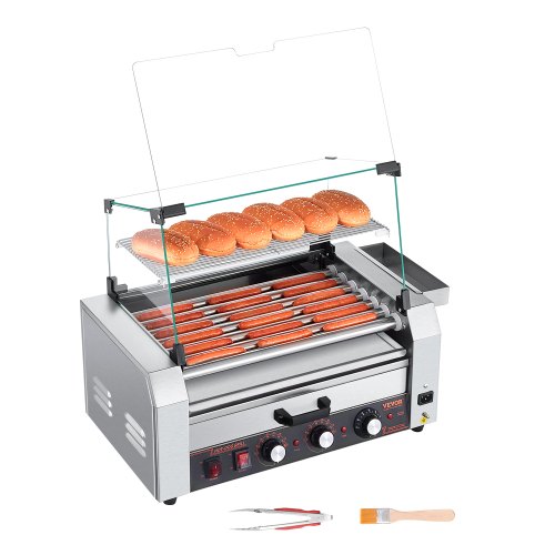 

18 Hot Dog 7 Roller Electric Grill Cooker Machine Bun Warmer Cover 1200W