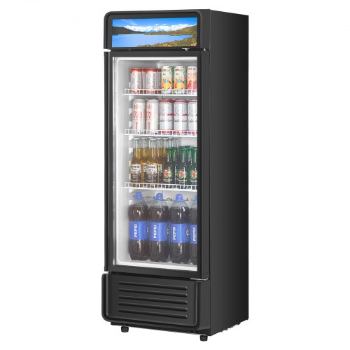 

VEVOR Commercial Merchandiser Refrigerator, 6.9 CU.FT Glass Door Display Refrigerator, Beverage Refrigerator Cooler Merchandiser with Adjustable Shelves, Soft LED Light, Customizable Lightbox, Black