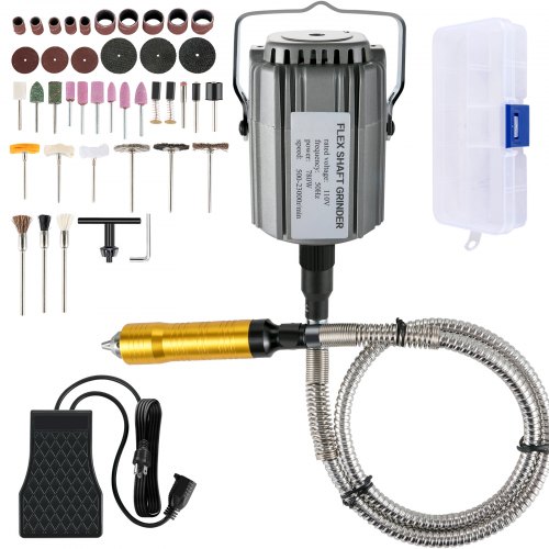 

VEVOR Flex Shaft Grinder 780W Rotary Tool 500-23000RPM Rotary Carver with 1/4\" 3-Jaw Chuck & Stepless Speed Foot Pedal Hanging Grinding Machine 131PCS Accessories for Jewelry Polishing Grinding DIY