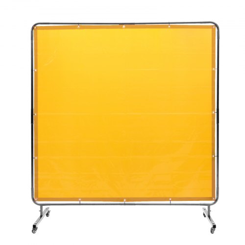 VEVOR Welding Screen with Frame, 6 x 6 Welding Curtain Screen, Flame-Resistant Vinyl Welding Protection Screen on 4 Swivel Wheel (2 Lockable), Moveable & Professional for Workshop/Industrial, Yellow