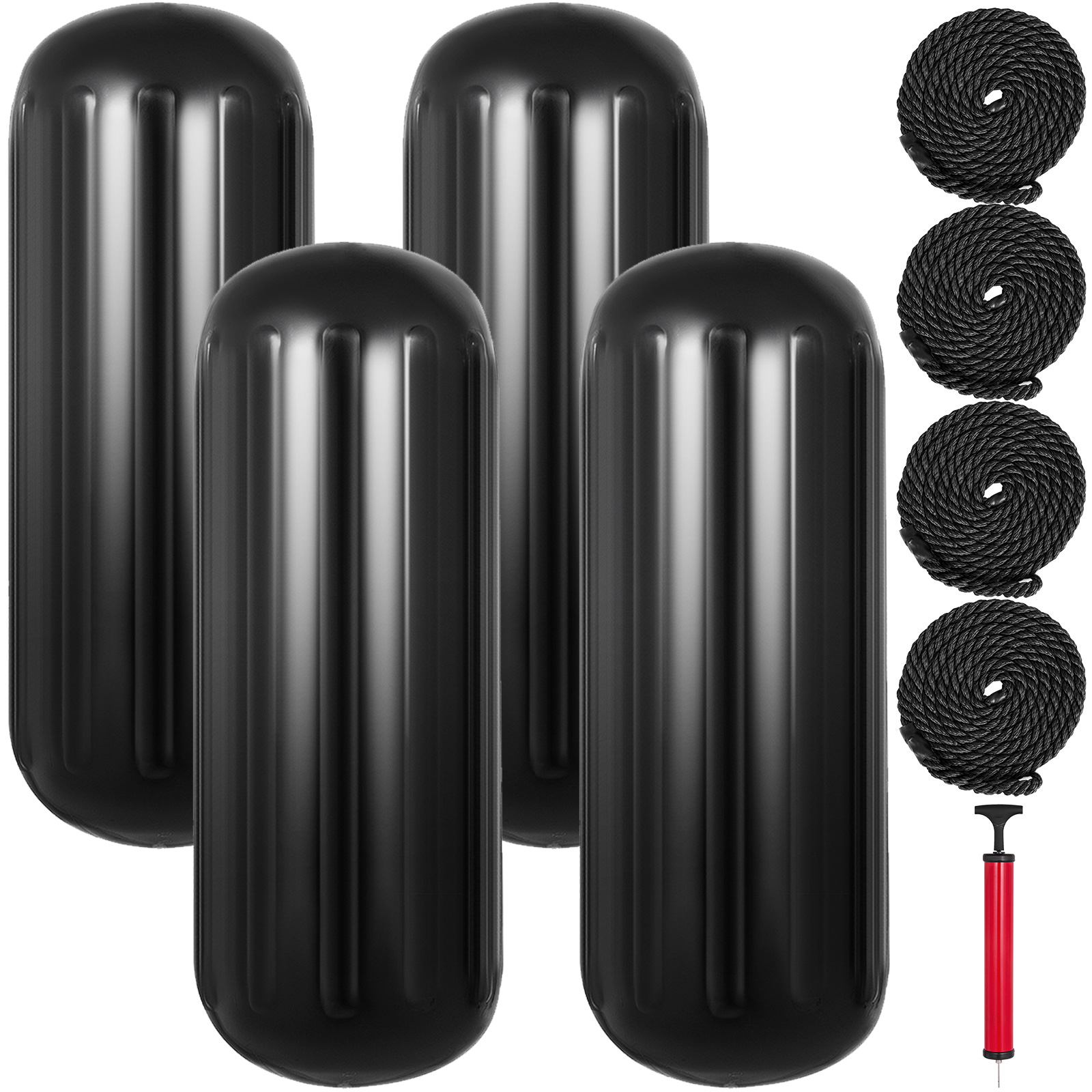 4 New Ribbed Boat Fenders 10" X 28" Black Center Hole Bumpers Mooring Protection от Vevor Many GEOs
