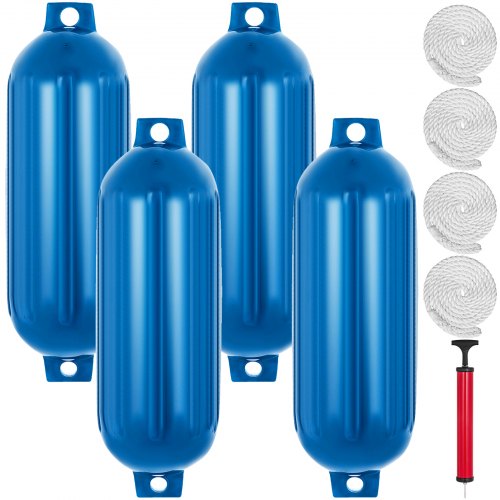 

VEVOR Ribbed Twin Eyes Boat Fender Pack of 4 and Pump to Inflate (Blue,8.5 x 27 inches)