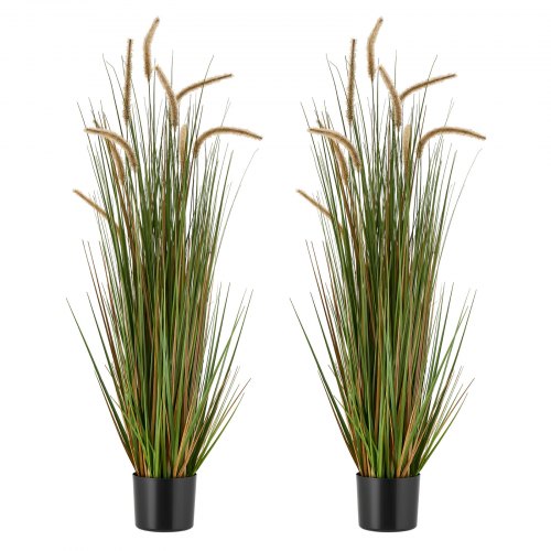 VEVOR Artificial Grass Plant, 2 Pack 1194mm Horsetail Reed Grass in Pot, Premium PVC Faux Fake Greenery Shrubs Plant for Indoor Outdoor House Home Garden Office Room Décor, Housewarming, Green