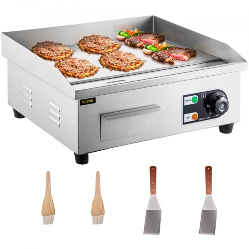 3-6 Days Shipping 22 Electric Countertop Flat Top Griddle 110V 3000W Non-Stick Commercial Restaurant Teppanyaki Grill Counter Stainless Steel Temperature Control 122°F-572°F 