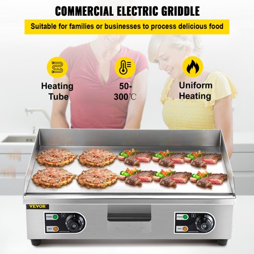 3000W Electric Commercial Grill Griddle Flat Hotplate Stainless Steel Nonstick 