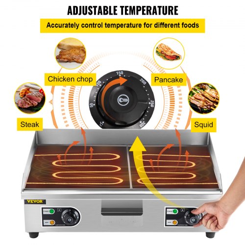 3000W Electric Commercial Grill Griddle Flat Hotplate Stainless Steel Nonstick 
