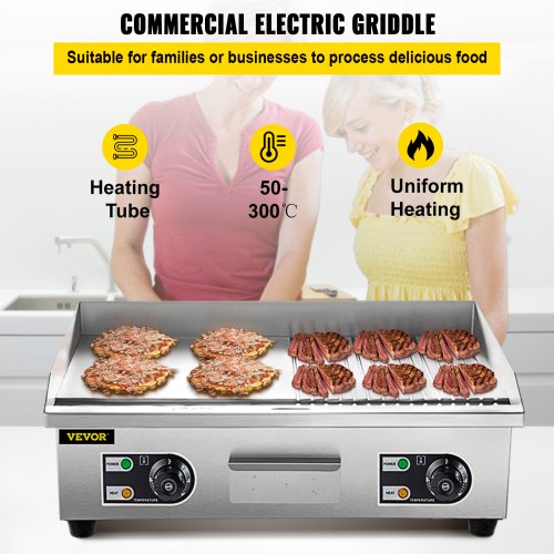 Electric Grill Grooved and Flat Top Grill Combo 30-inch Commercial Griddle Grill 