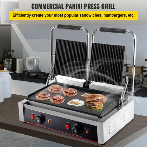 Commercial Electric Panini Press Machine Maker Contact Grill Griddle Meat vegges 
