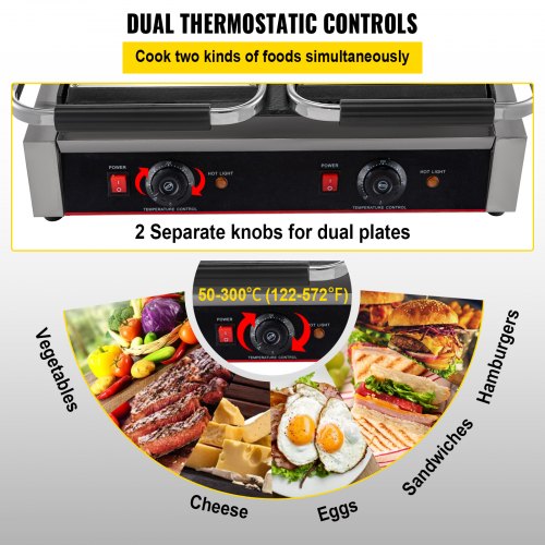 Commercial Panini Press Grill Electric Grill Griddle 3600W Double Grooved Plates 