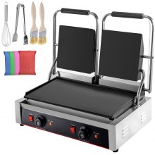 VEVOR Commercial Sandwich Panini Press Grill, 2X1800W Double Flat Plates Electric Stainless Steel Sandwich Maker, Temperature Control 122°F-572°F Non Stick Surface for Hamburgers Steaks Bacons.