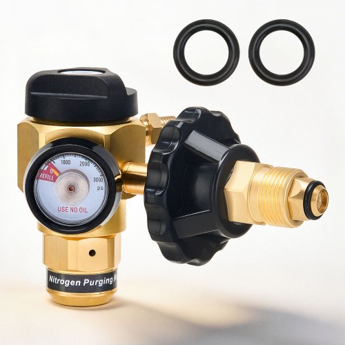 Vevor Nitrogen Purging Regulator, Nitrogen Purge Control Valve with 650PSI Test Pressure, 4-Position Flow Control (TST/PRG/BRZ/OFF) for Brazing, Pipeline Purging, Leak Checking & Pressure Testing