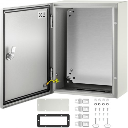 VEVOR Electrical Enclosure Box, 16'' ×12'' ×6'', Carbon Steel Hinged Junction Box, IP66 Waterproof & Dustproof, Outdoor Electrical Box, with Mounting Plate