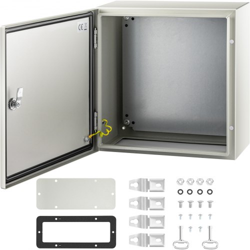 VEVOR NEMA 4X Electrical Enclosure 16 x 16 x 8 Inches, Mild Steel, Wall Mounted Waterproof Cabinet Solid Door with Mounting Plate for Outdoor Indoor Use