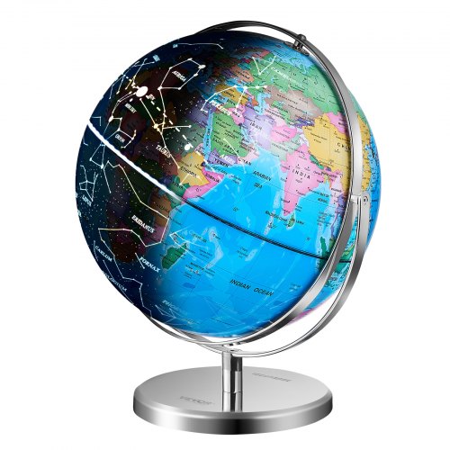 

VEVOR Illuminated World Globe with Stand, 228.6 mm, Educational Earth Globe with Stable Heavy Metal Base and LED Constellation Night Light HD Printed Map, Spinning for Kids Classroom Learning