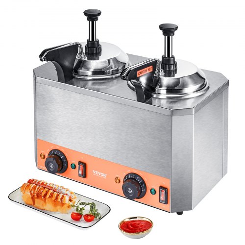 

VEVOR Electric Cheese Dispenser with Pumps, 2.3x2 Qt Commercial Hot Fudge Warmer, Stainless Steel Heated Double Pumps Dispenser, 86-230℉ Temp Adjustable Nacho Cheese Warmer for Fudge Cheese Caramel