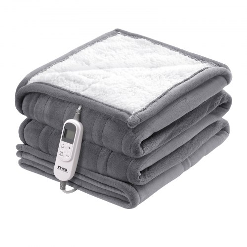 VEVOR Heated Blanket, 180 x 200 cm Queen Electric Throw Soft Flannel Lambswool Electric Blanket, Heating Blanket with 9 Time Setting & 6 Heat Setting,Warm Blanket Gift for Birthday,Grandma (Grey)