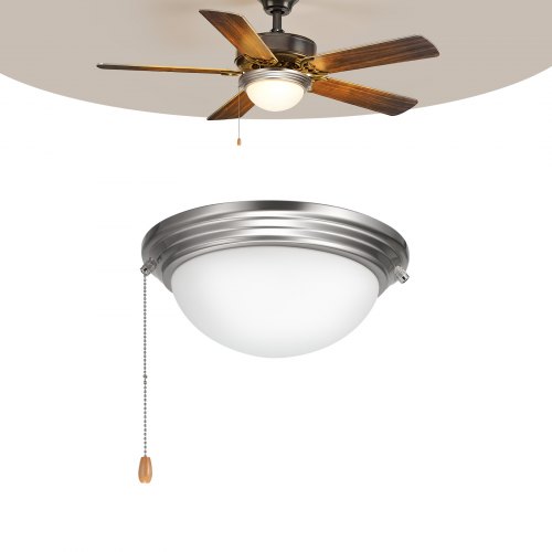 

VEVOR Ceiling Fan Light Kit, 750lm 3000K Fan Light Kit with Pull Chain, 2 LED Bulbs, Modern Replacement Fixture for Living Room, Dining Room, Bedroom, Frosted Milk Glass Shade Brushed Nickel Finish