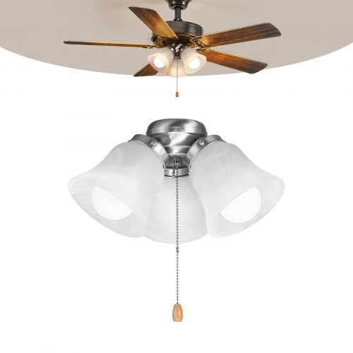 

VEVOR Ceiling Fan Light Kit, Three-Light 3000K 750lm Fan Light Kit with Pull Chain, Replacement Fixture for Living Room, Bedroom, Dining Room, Home Decor, Cloud White Glass & Brushed Nickel Finish