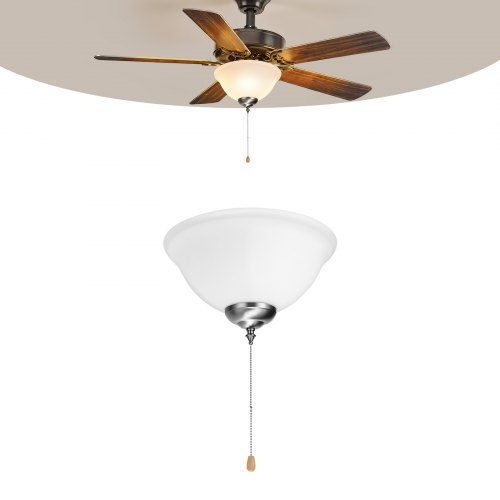 

VEVOR Ceiling Fan Light Kit, 750lm 3000K Bowl Shaped Fan Light Kit with Pull Chain, 2 LED Bulbs, Replacement Fixture for Living Room, Dining Room, Bedroom, Indoor, White Glass Shade Brushed Nickel