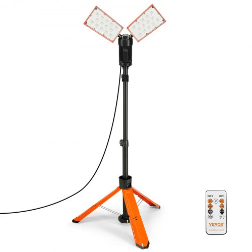 

VEVOR Led Work Light 20000lm, Work lights with Stand Dual Head 200w, 27.6"-70" Height Adjustable, with Foldable Tripod Stand & Remote Control, Brightness & Temperature Adjustment