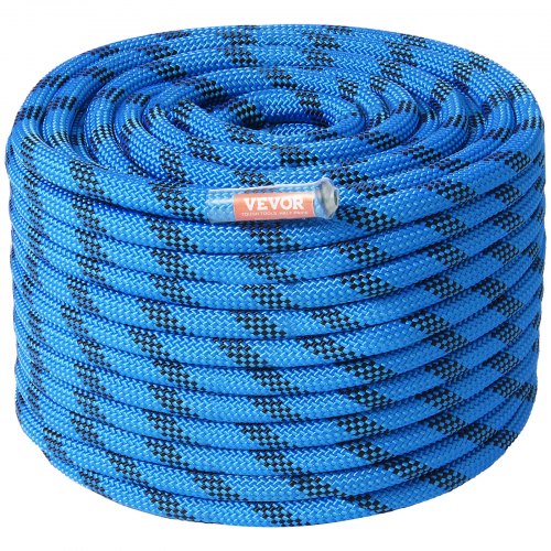 

VEVOR 12.7mm Static Climbing Rope, 38M(125ft) Outdoor Rock Climbing Rope 32KN Breaking Tension, Fiber Rope with Steel Snap Hooks for Escape, Rappelling, Fire Rescue, Blue