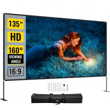 VEVOR Movie Screen with Stand 135inch Portable Projector Screen 16:9 4K HD Wide Angle Projector Screen with Stand Easy Assembly with Storage Bag for Both Indoor and Outdoor Use