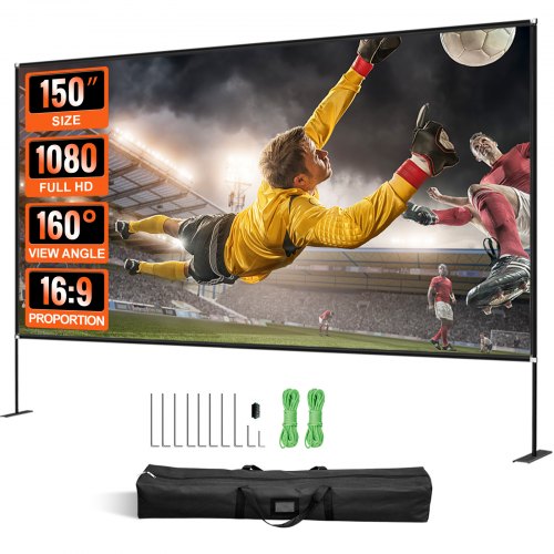 Vevor Projector Screen With Stand 150Inch Portable Movie Screen 16:9 4K Hd Wide Angle Outdoor Projector Screen Stand Easy Assembly With Storage Bag Fo-image