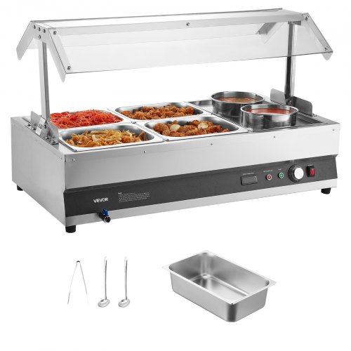 

Commercial Soup Warmer Soup Station with Cover 2-Pot & 4-Pan Soup Kettle
